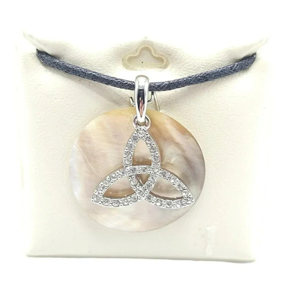 Solvar Clear Rhinestone Abalone Celtic Trinity Knot Pendant Necklace - Picture 1 of 4
